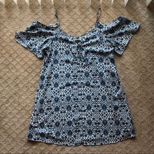 Ecote UO cold shoulder blue floral dress